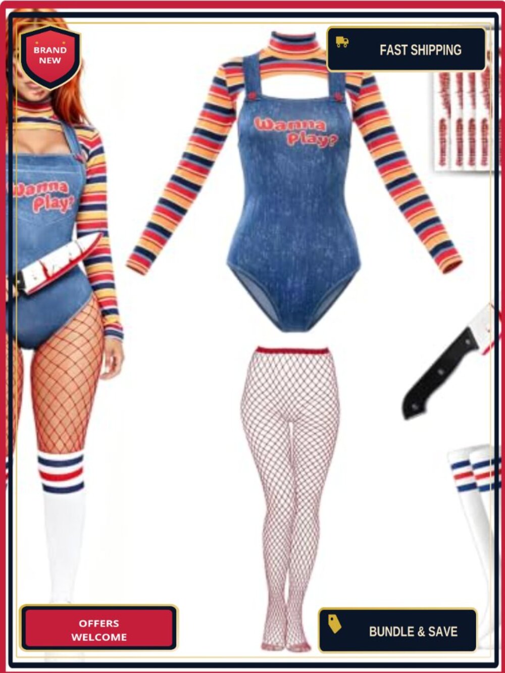 Women's 6 Pc Halloween Cosplay Costume Set Polyester Spandex Party Dress Up